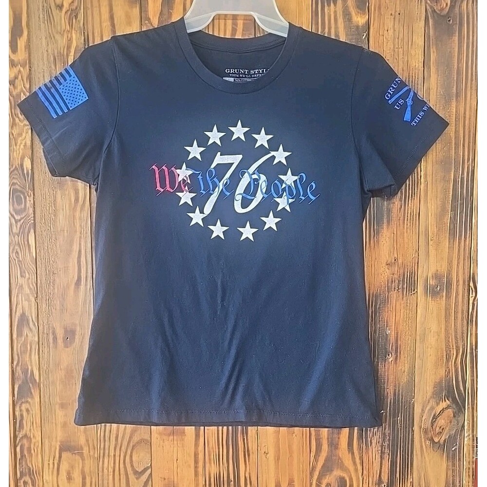 Grunt Style Women's Cotton Tshirt Red White Blue '76 We The People Stars, XL